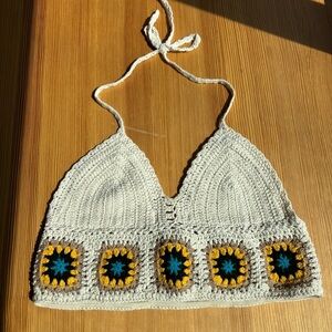 Breeze Ever S/M cotton crochet knit boho bikini halter crop top